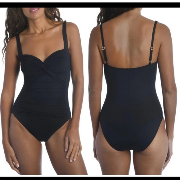FLAW La Blanca Swimsuit Black 12 Island Godess Mio Twist - Picture 1 of 7